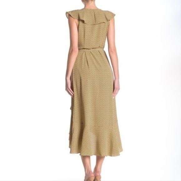 Max Studio Yellow Heart Ruffle High Low Wrap Midi Work/Office Dress - Picture 16 of 16